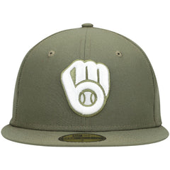 Milwaukee Brewers New Era White Logo 59FIFTY Fitted Hat - Olive - New Era Lifestyle