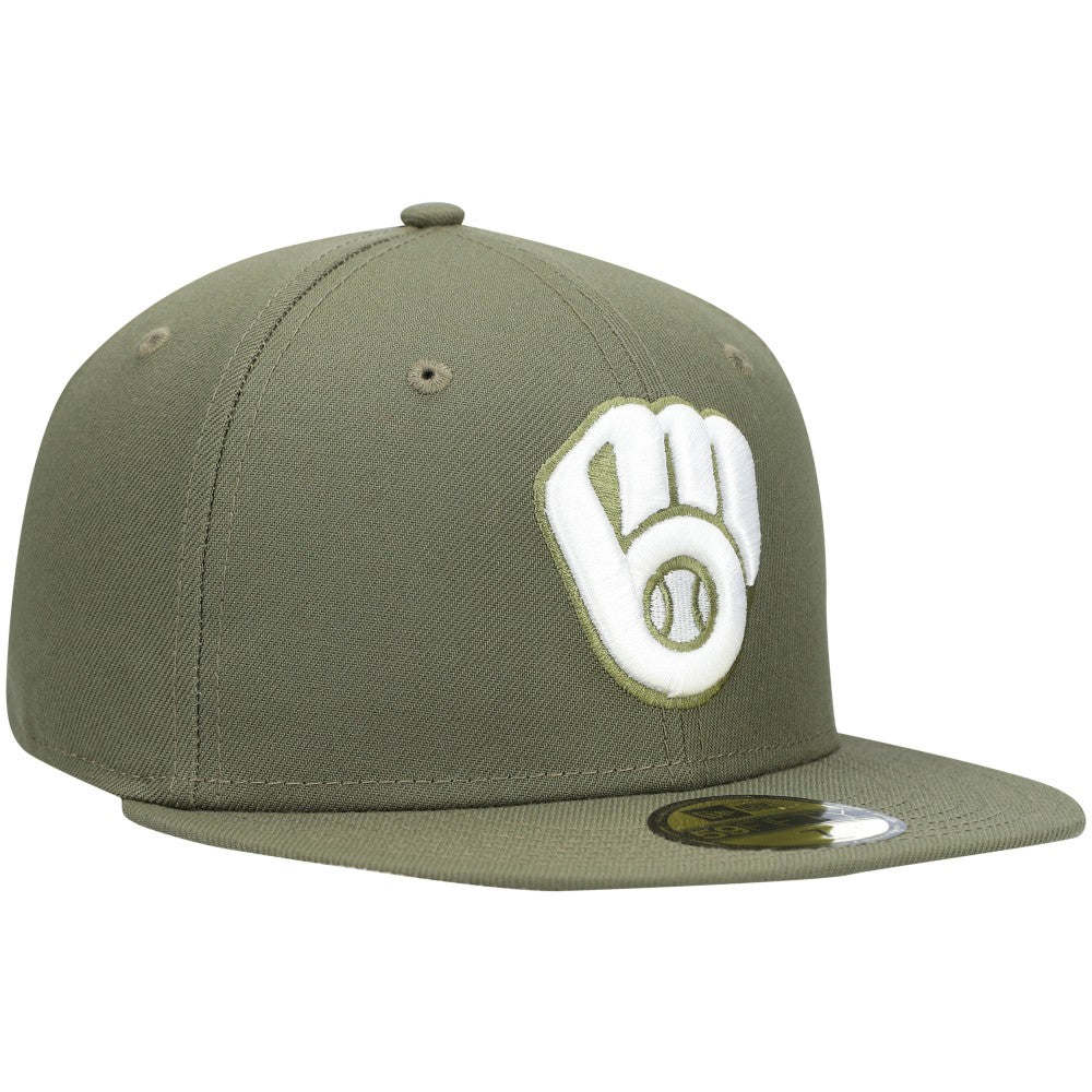 Milwaukee Brewers New Era White Logo 59FIFTY Fitted Hat - Olive - New Era Lifestyle