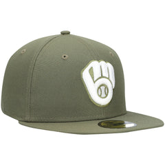 Milwaukee Brewers New Era White Logo 59FIFTY Fitted Hat - Olive - New Era Lifestyle