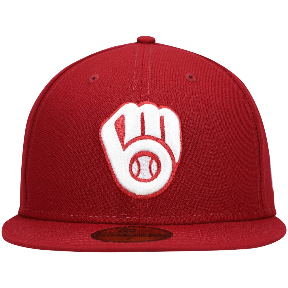 Milwaukee Brewers New Era White Logo 59FIFTY Fitted Hat - Cardinal - New Era on Sale