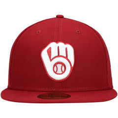 Milwaukee Brewers New Era White Logo 59FIFTY Fitted Hat - Cardinal - New Era on Sale