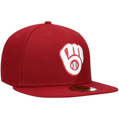 Milwaukee Brewers New Era White Logo 59FIFTY Fitted Hat - Cardinal - New Era on Sale