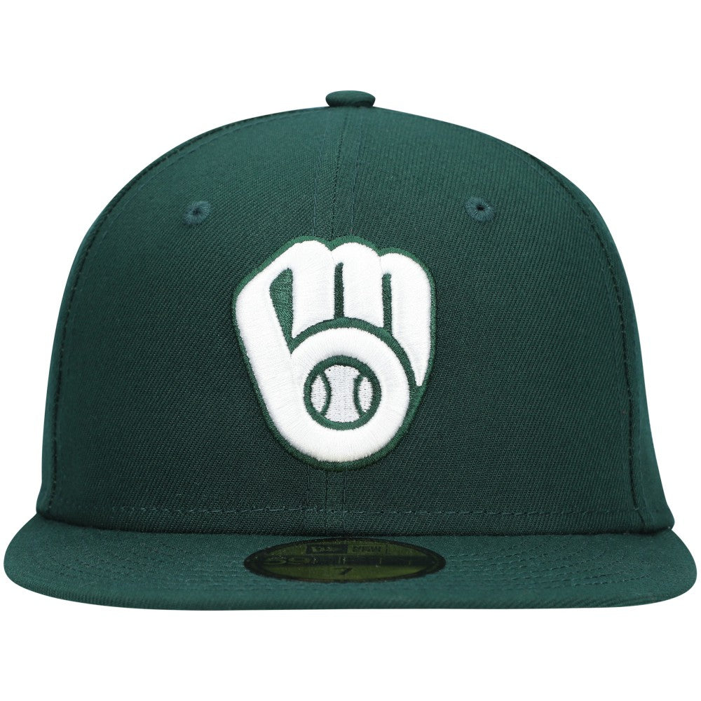 Milwaukee Brewers New Era White Logo 59FIFTY Fitted Hat - Green - New Era Discount