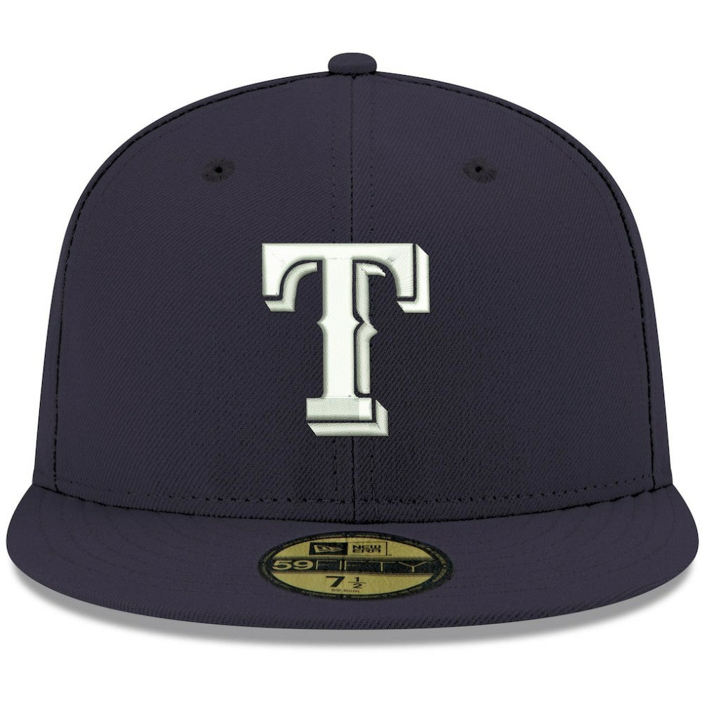 Texas Rangers New Era White Logo 59FIFTY Fitted Hat - Navy - New Era Discount