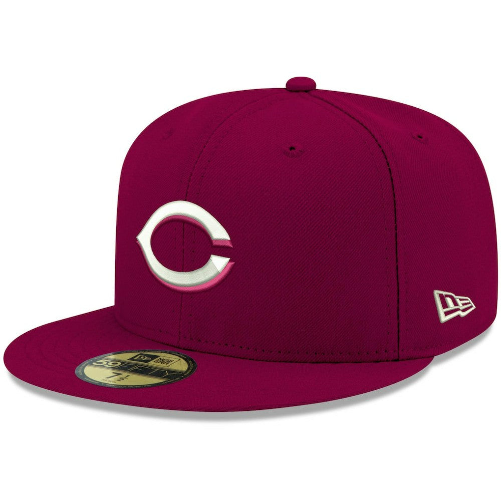 Cincinnati Reds New Era White Logo 59FIFTY Fitted Hat - Cardinal - New Era Sale