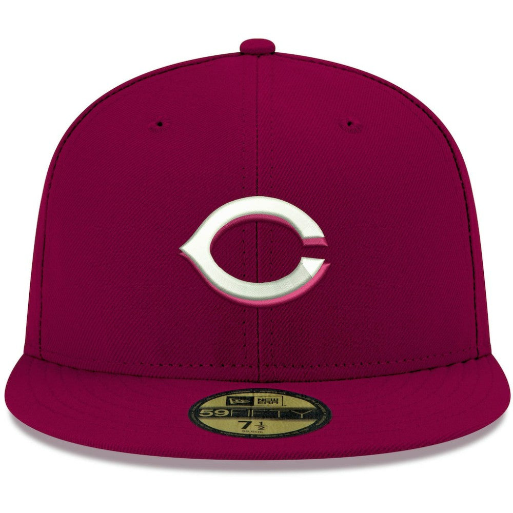 Cincinnati Reds New Era White Logo 59FIFTY Fitted Hat - Cardinal - New Era Sale