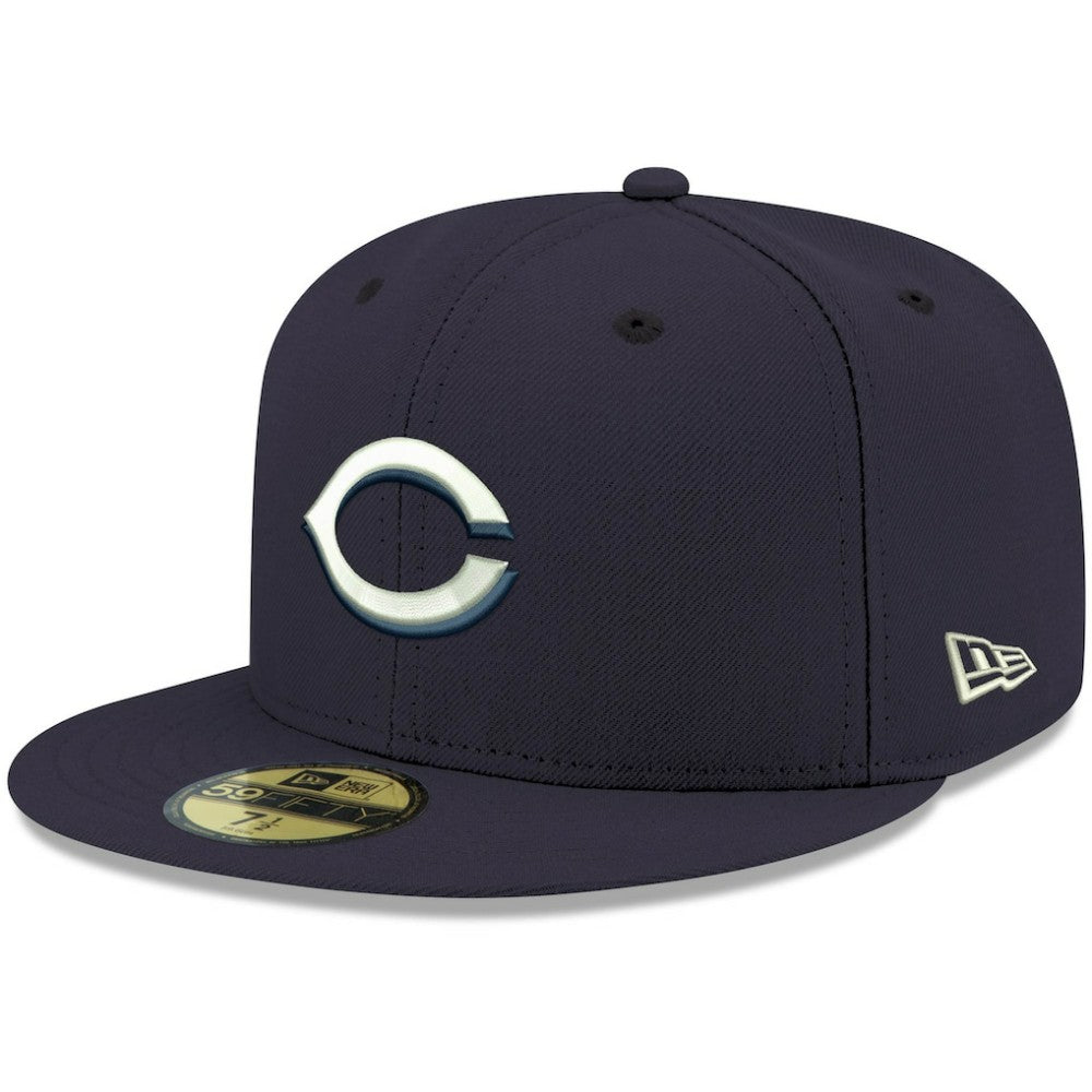 Cincinnati Reds New Era White Logo 59FIFTY Fitted Hat - Navy - New Era Discount