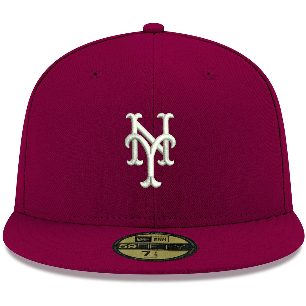 New York Mets New Era White Logo 59FIFTY Fitted Hat - Cardinal - New Era Discount