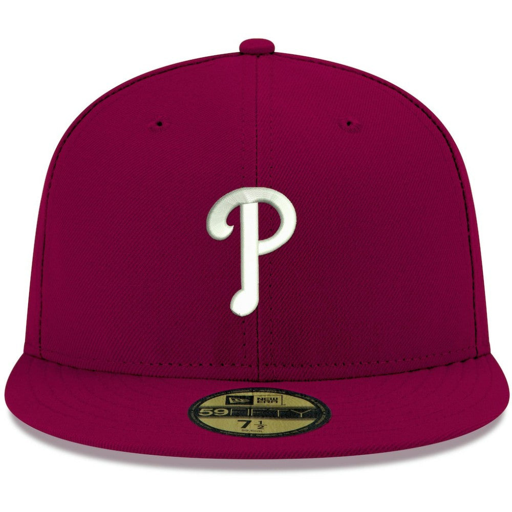 Philadelphia Phillies New Era White Logo 59FIFTY Fitted Hat - Cardinal - New Era Lifestyle
