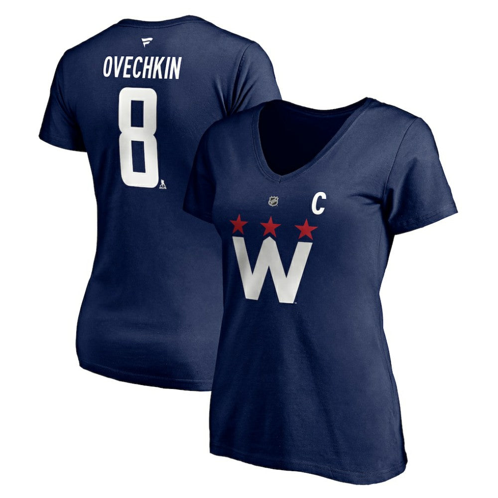 Alexander Ovechkin Washington Capitals Fanatics Women's Authentic Stack Name & Number V-Neck T-Shirt - Navy - NHL 4216051