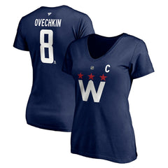Alexander Ovechkin Washington Capitals Fanatics Women's Authentic Stack Name & Number V-Neck T-Shirt - Navy - NHL 4216051