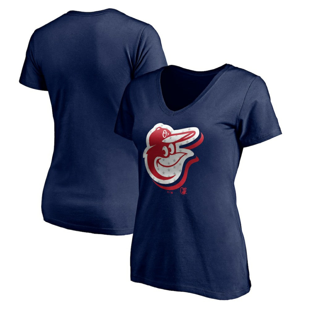 Baltimore Orioles Women's Red White and Team V-Neck T-Shirt - Navy - MLB Discount
