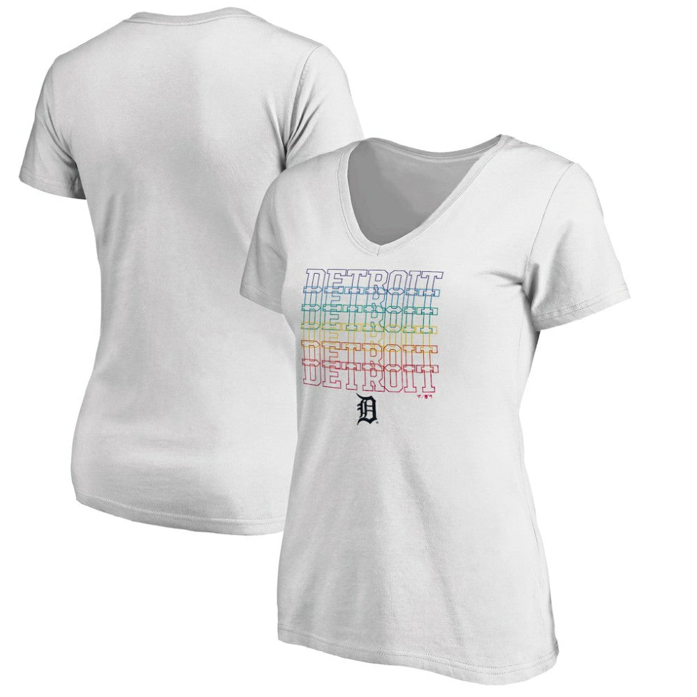 Detroit Tigers Women's City Pride V-Neck T-Shirt - White - MLB Sale