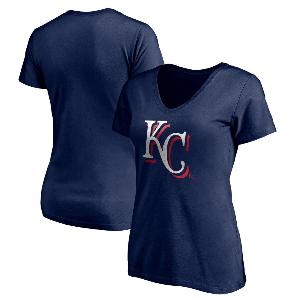 Kansas City Royals Women's Red White and Team V-Neck T-Shirt - Navy - MLB Discount