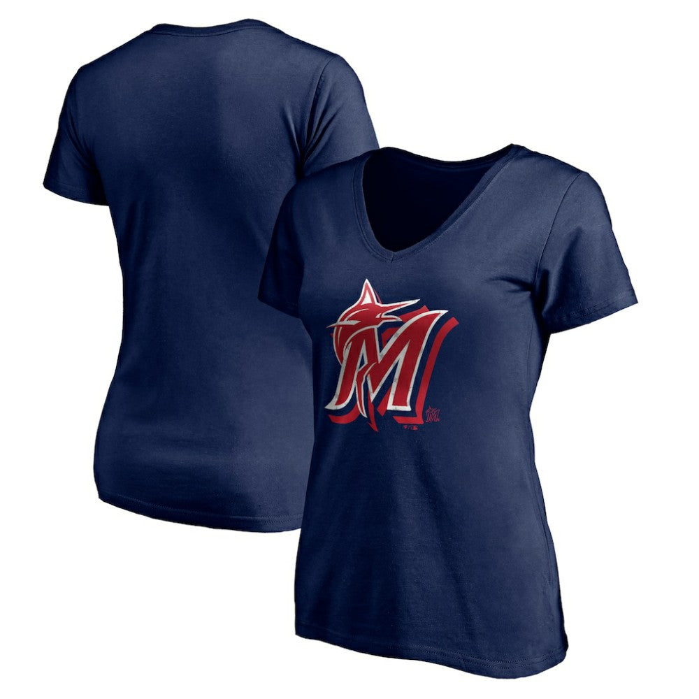 Miami Marlins Women's Red White and Team V-Neck T-Shirt - Navy - MLB Lifestyle