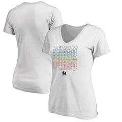 Miami Marlins Women's City Pride V-Neck T-Shirt - White - MLB on Sale