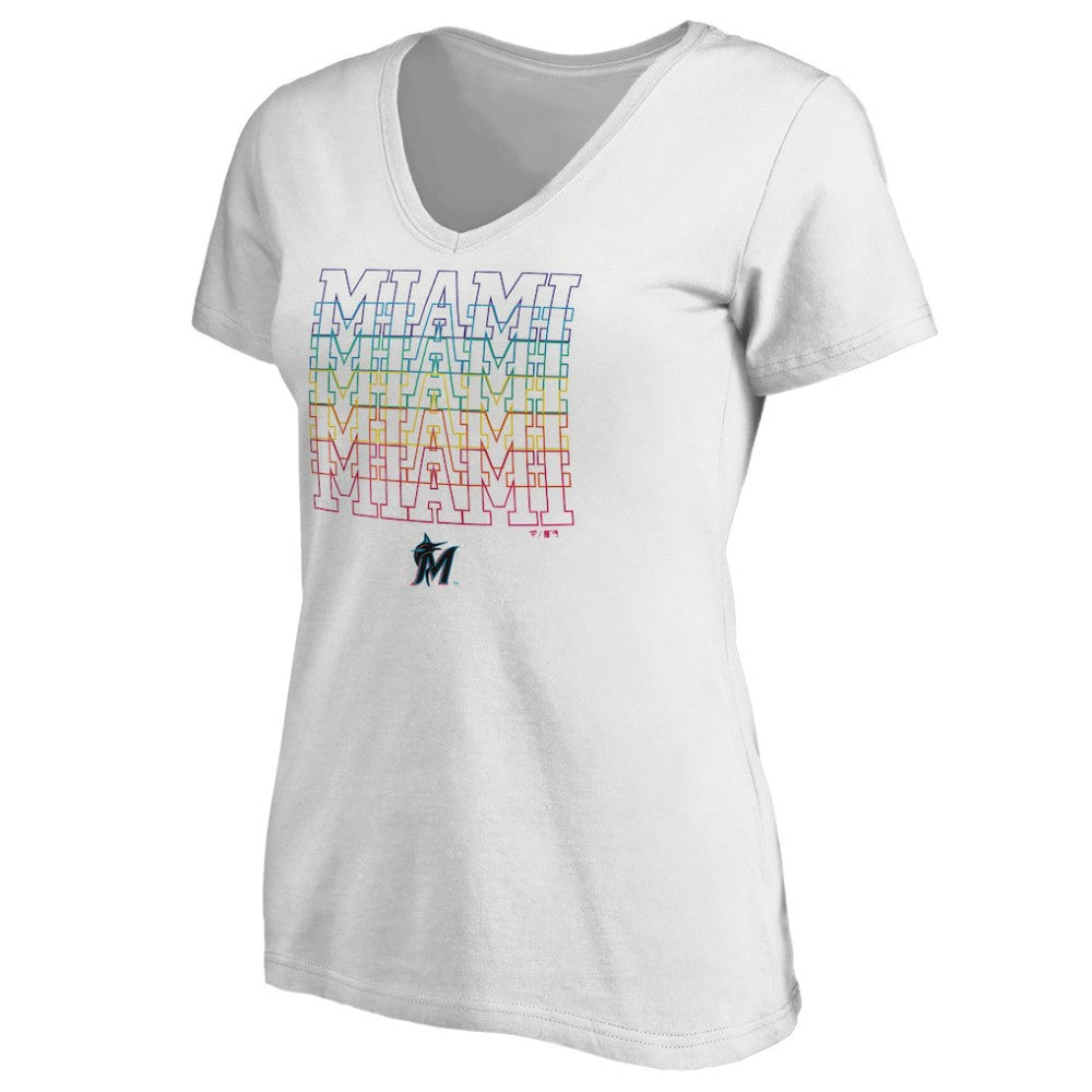 Miami Marlins Women's City Pride V-Neck T-Shirt - White - MLB on Sale