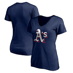Athletics Women's Red White and Team V-Neck T-Shirt - Navy - MLB Discount