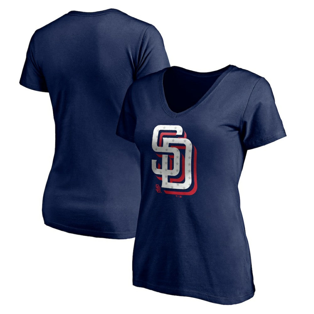 San Diego Padres Women's Red White and Team V-Neck T-Shirt - Navy - MLB on Sale
