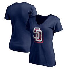 San Diego Padres Women's Red White and Team V-Neck T-Shirt - Navy - MLB on Sale