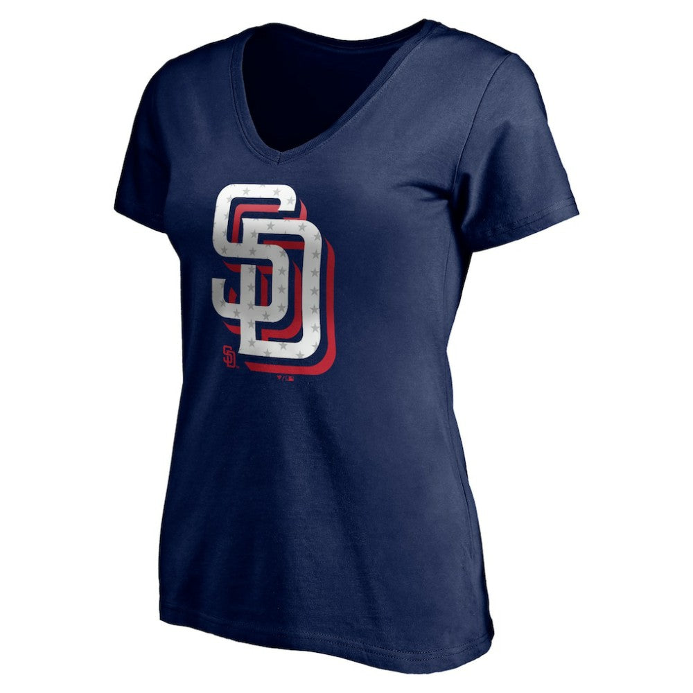 San Diego Padres Women's Red White and Team V-Neck T-Shirt - Navy - MLB on Sale