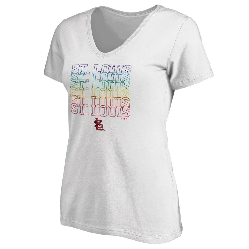 St. Louis Cardinals Women's City Pride V-Neck T-Shirt - White - MLB Sale