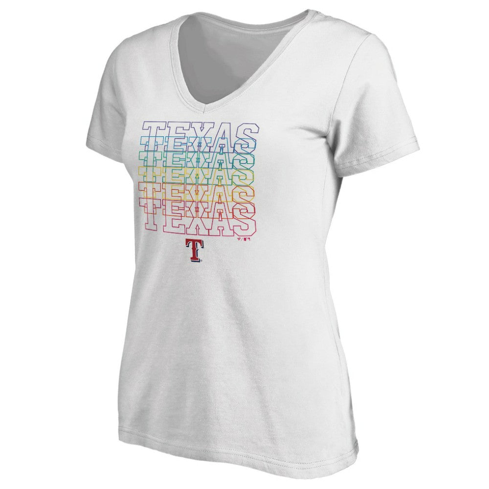 Texas Rangers Women's City Pride V-Neck T-Shirt - White - MLB Sale