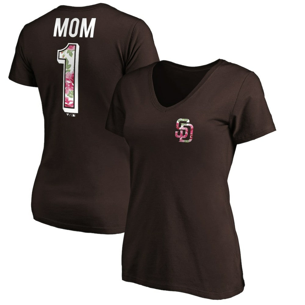 San Diego Padres Women's Mother's Day V-Neck T-Shirt - Brown - MLB Sale