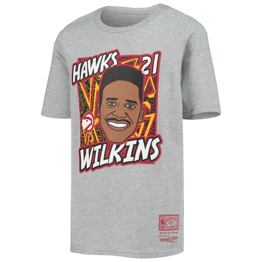 Dominique Wilkins Atlanta Hawks Youth Hardwood Classics King of the Court Player T-Shirt Heathered Gray | Mitchell & Ness Lifestyle