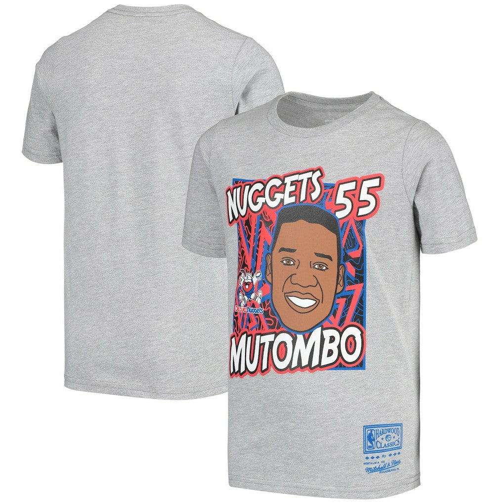 Dikembe Mutombo Denver Nuggets Youth Hardwood Classics King of the Court Player T-Shirt for sale Gray | Mitchell & Ness Near Me