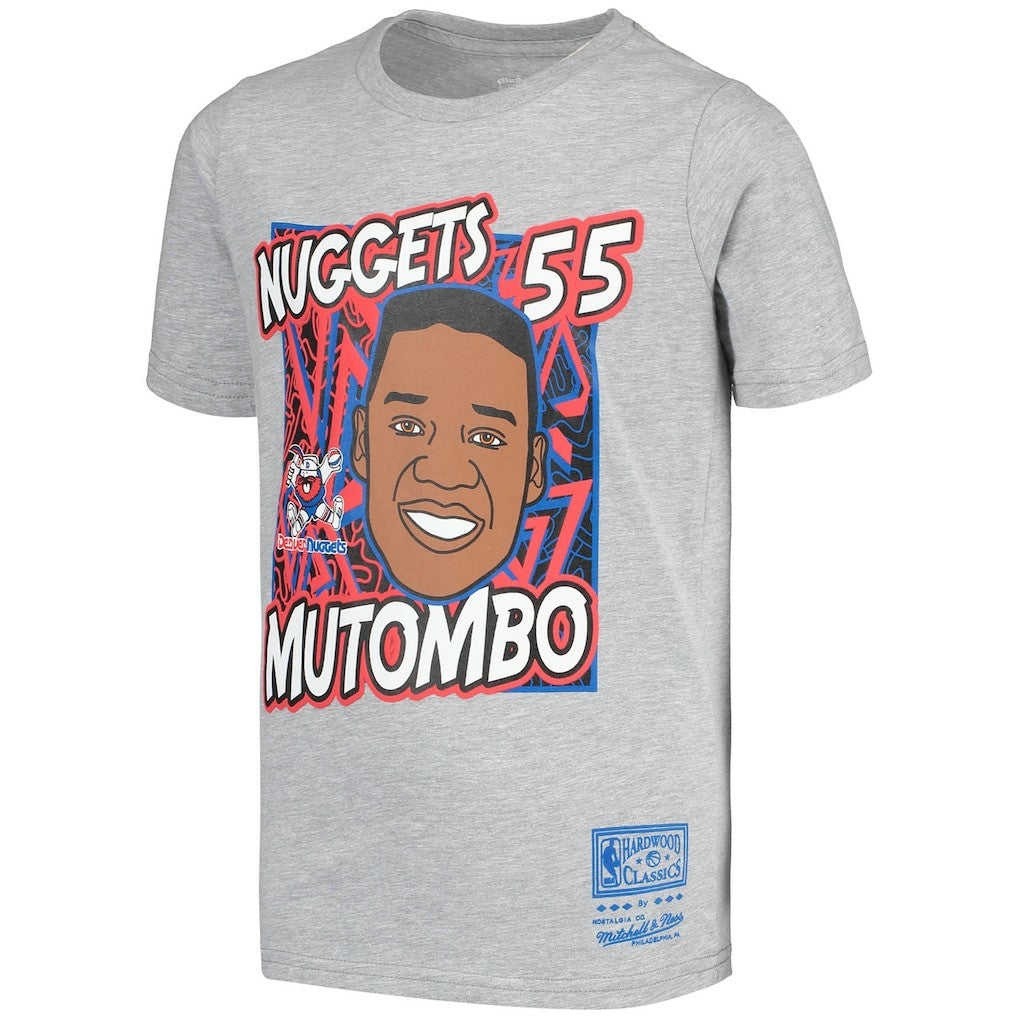 Dikembe Mutombo Denver Nuggets Youth Hardwood Classics King of the Court Player T-Shirt for sale Gray | Mitchell & Ness Near Me