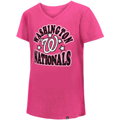 Washington Nationals New Era Girl's Youth Jersey Stars V-Neck T-Shirt - Pink - New Era Lifestyle