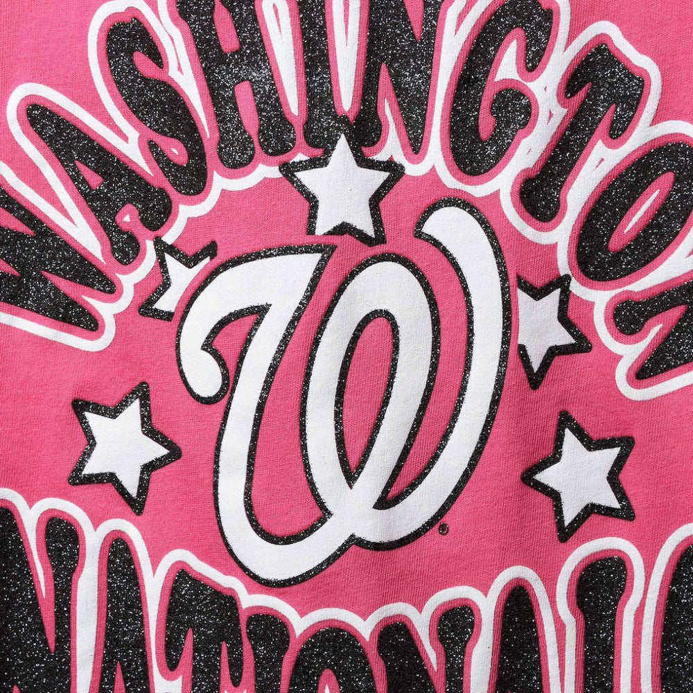Washington Nationals New Era Girl's Youth Jersey Stars V-Neck T-Shirt - Pink - New Era Lifestyle