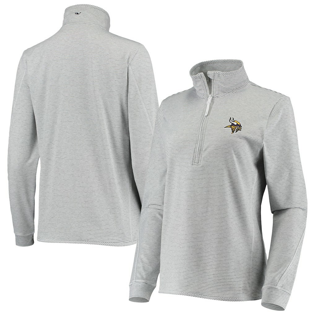 Minnesota Vikings Vineyard Vines Women's Sankaty Shep Half-Zip Pullover Top Heather Gray