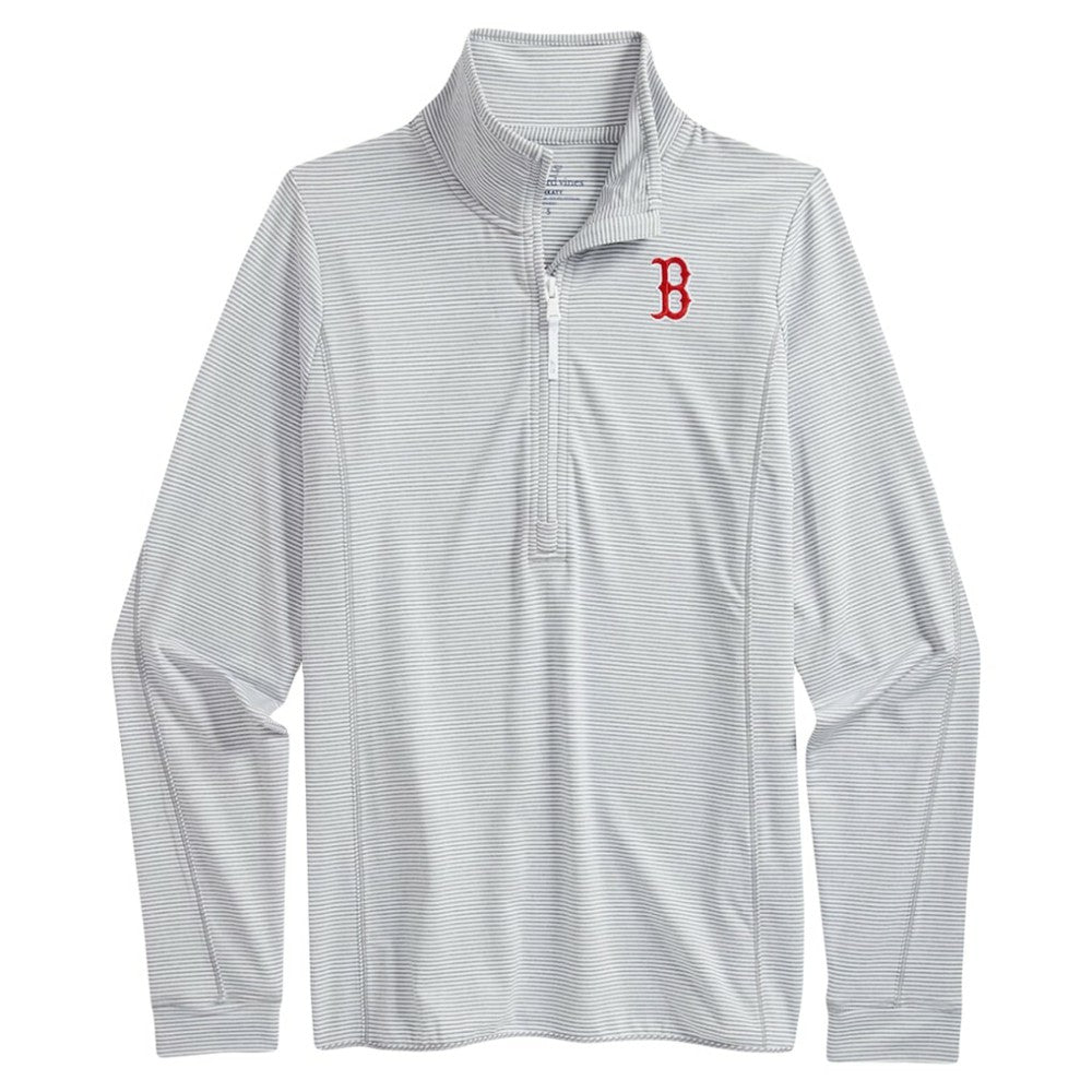Boston Red Sox Vineyard Vines Women's Stripe Sankaty Half-Zip Pullover Top - Heather Gray - MLB on Sale