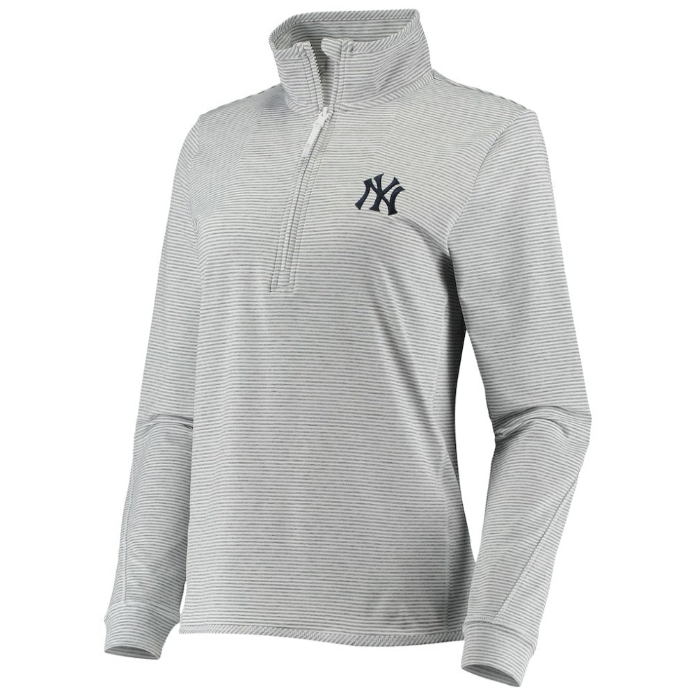 New York Yankees Vineyard Vines Women's Stripe Sankaty Half-Zip Pullover Top - Heather Gray - MLB Sale