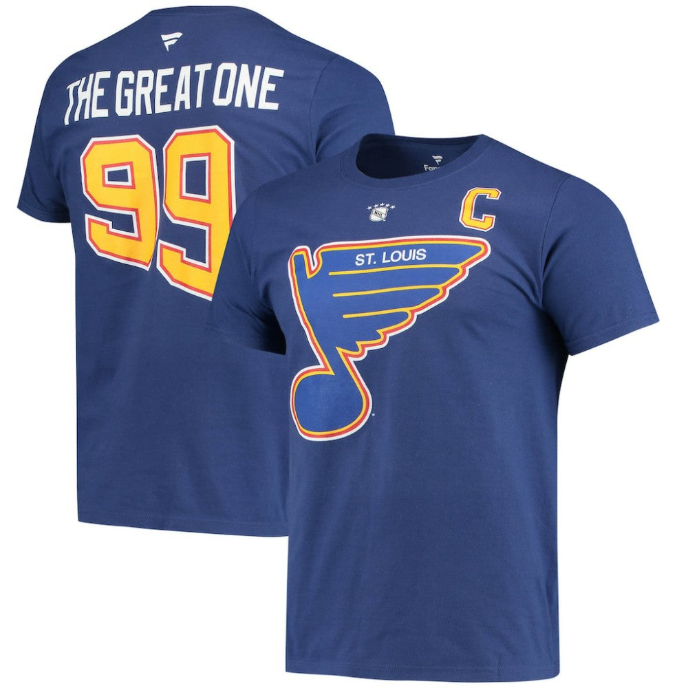 Wayne Gretzky St. Louis Blues Fanatics Authentic Stack Retired Player Nickname & Number T-Shirt - Blue - NHL 4240324