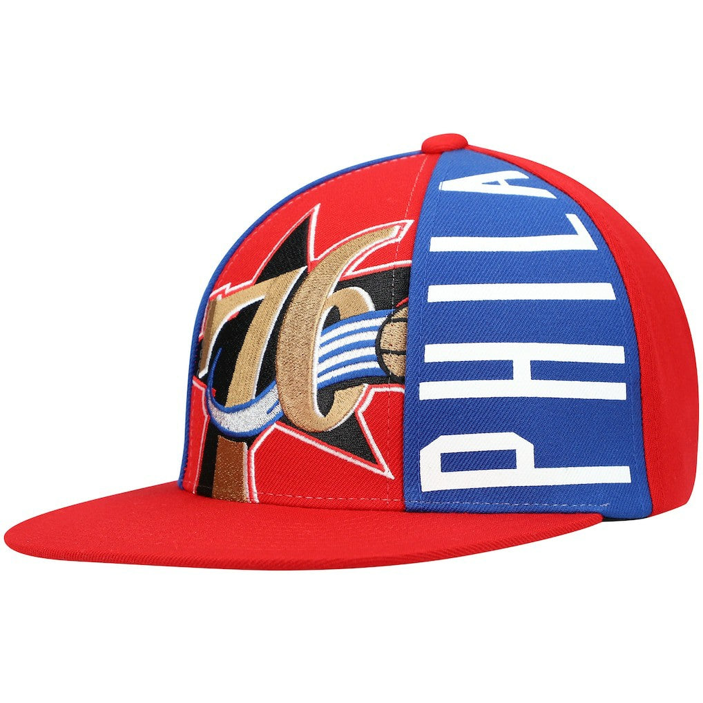 Philadelphia 76ers Hardwood Classics Big Face Callout Snapback Hat Red | Mitchell & Ness for sale