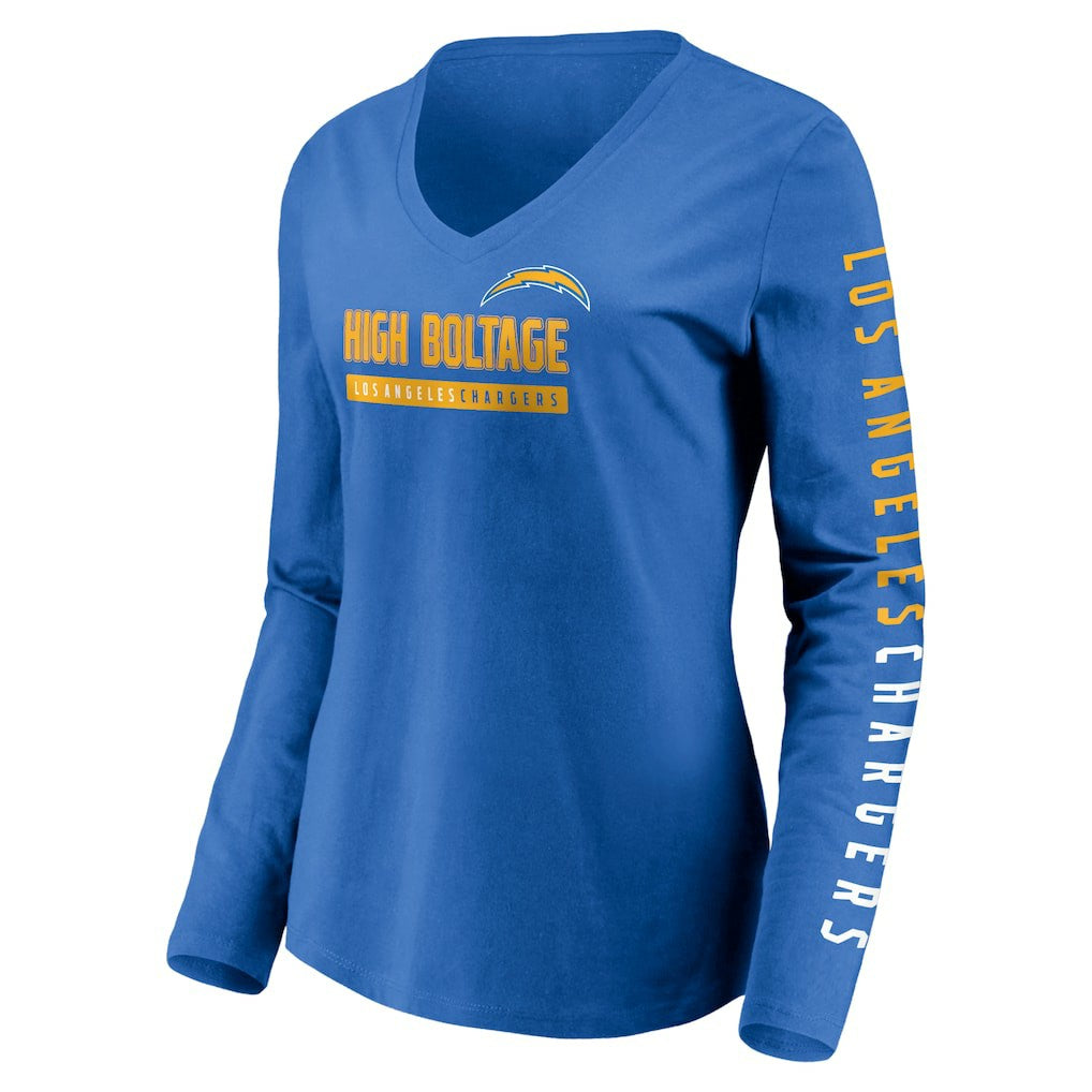 Fanatics Los Angeles Chargers Women's Slogan V-Neck Long Sleeve T-Shirt Powder Blue