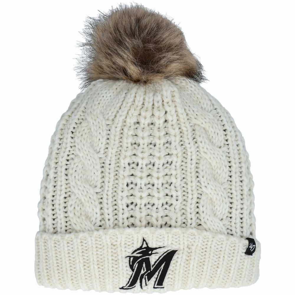 Miami Marlins '47 Women's Meeko Cuffed Knit Hat with Pom - Cream - 47 brand on Sale