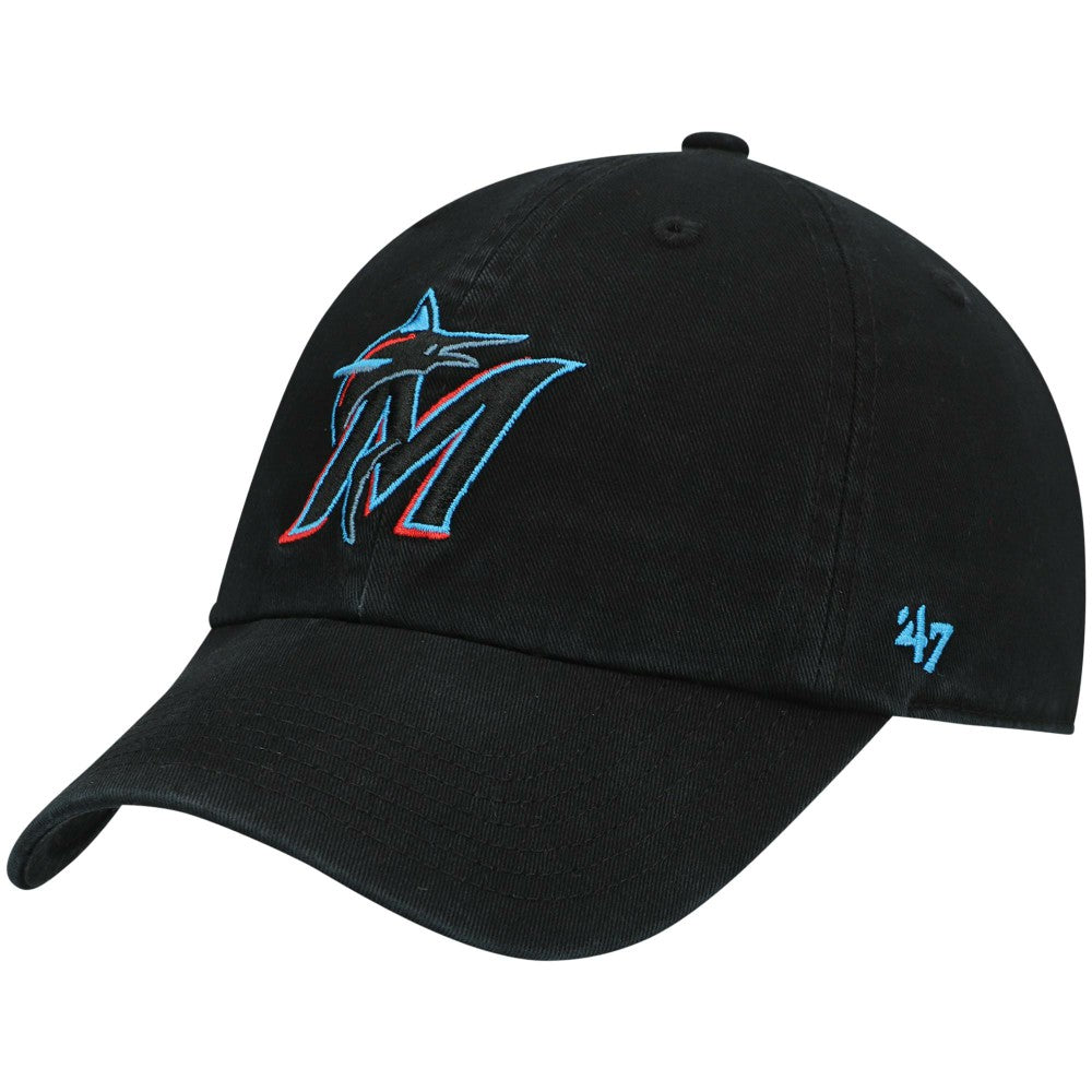 Miami Marlins '47 Youth Team Logo Clean Up Adjustable Hat - Black - 47 brand Lifestyle