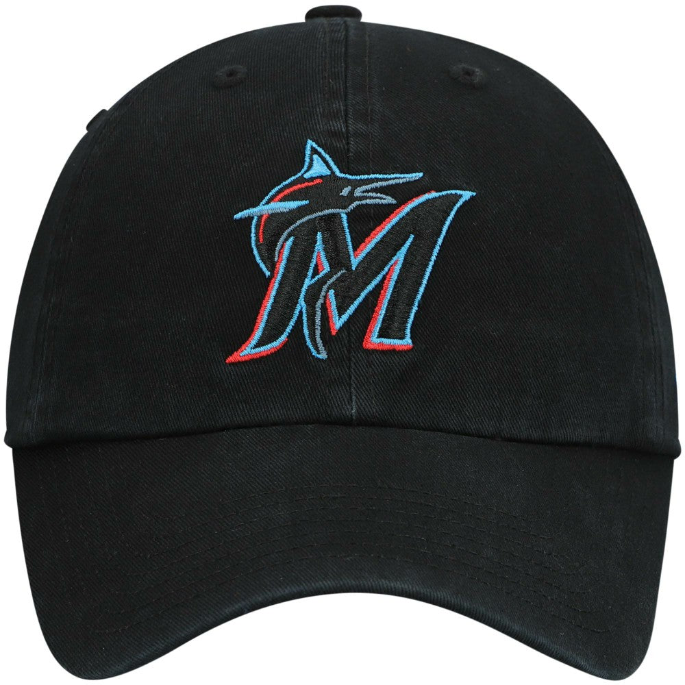 Miami Marlins '47 Youth Team Logo Clean Up Adjustable Hat - Black - 47 brand Lifestyle