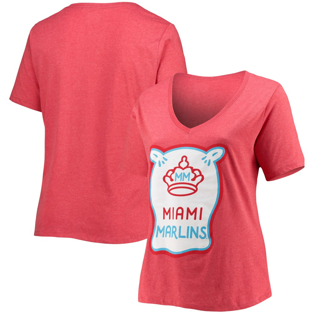 Miami Marlins New Era Women's City Connect Plus Size V-Neck T-Shirt - Heather Red - New Era on Sale