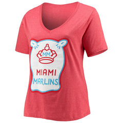 Miami Marlins New Era Women's City Connect Plus Size V-Neck T-Shirt - Heather Red - New Era on Sale