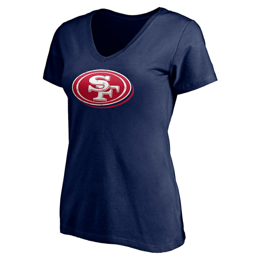 San Francisco 49ers Women's Red White and Team V-Neck T-Shirt Navy