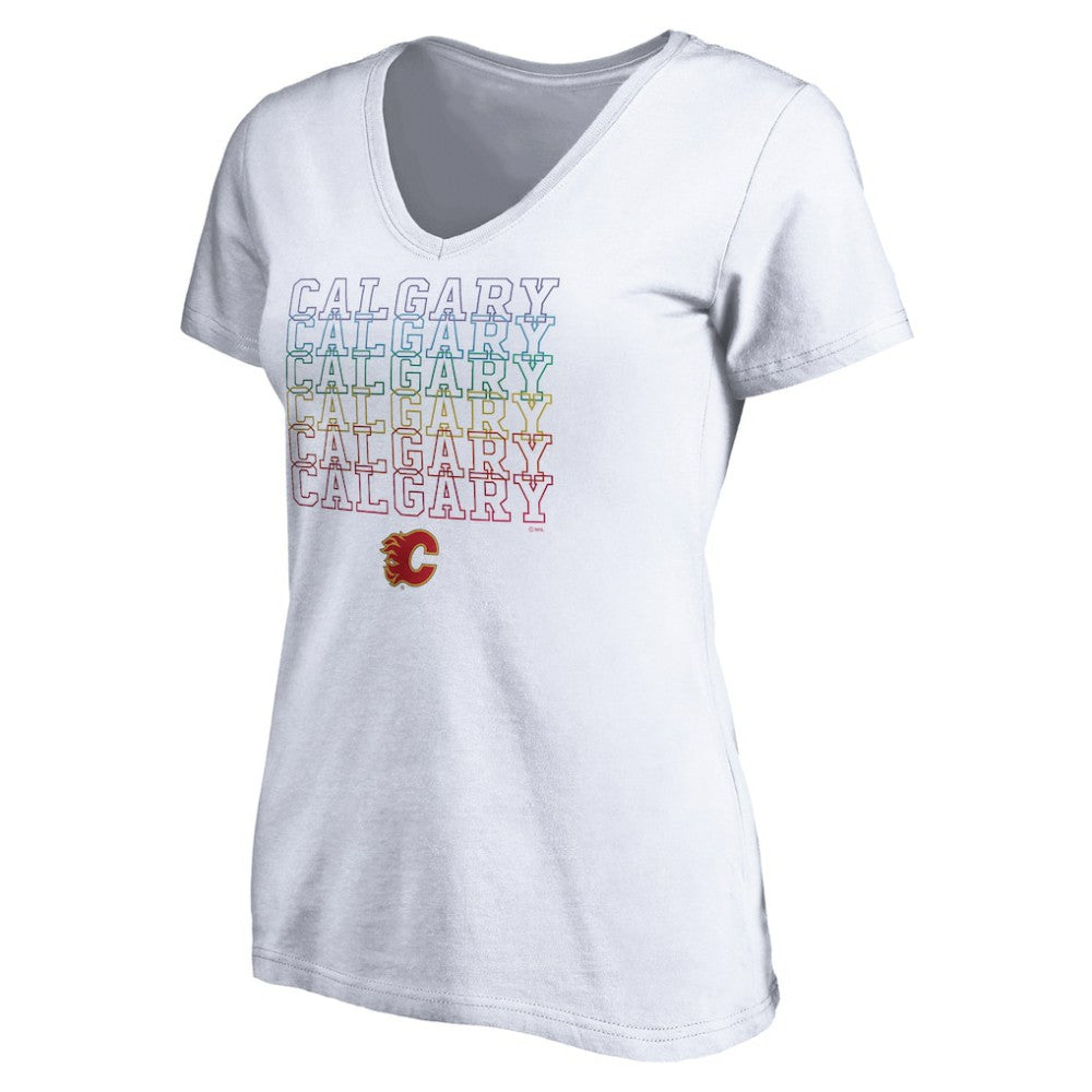 Calgary Flames Women's City Pride V-Neck T-Shirt - White - NHL 4257425