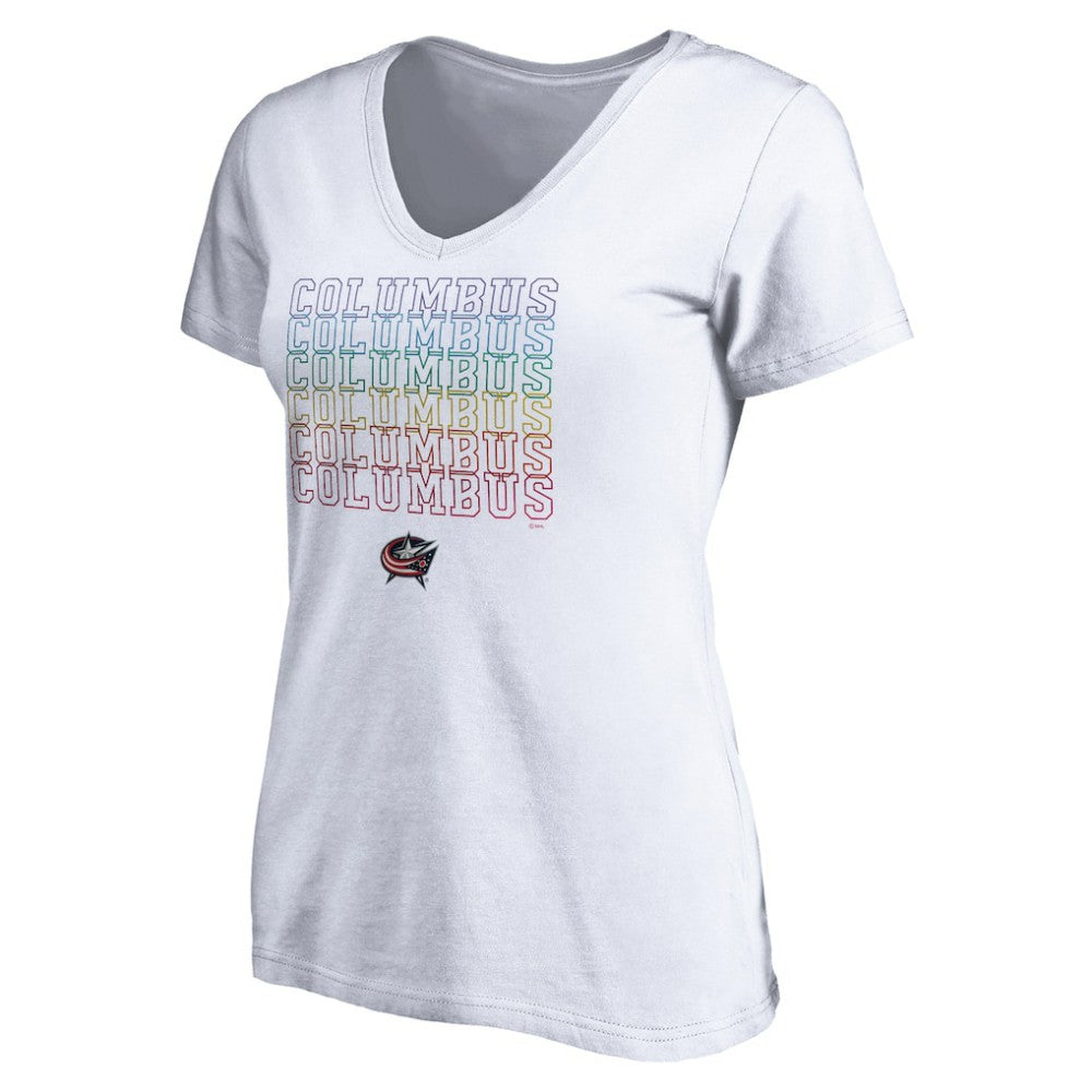 Columbus Blue Jackets Women's City Pride V-Neck T-Shirt - White - NHL 4257429