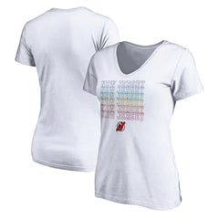 New Jersey Devils Women's City Pride V-Neck T-Shirt - White - NHL 4257438