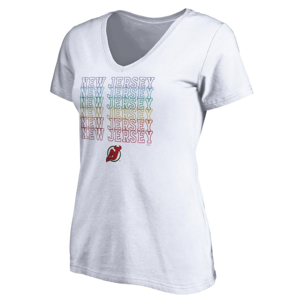 New Jersey Devils Women's City Pride V-Neck T-Shirt - White - NHL 4257438