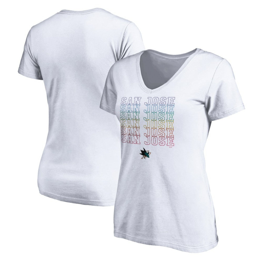 San Jose Sharks Women's City Pride V-Neck T-Shirt - White - NHL 4257444